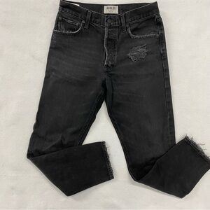 Agolde Jamie High Rise Crop Jeans Black 27 Distressed Finish